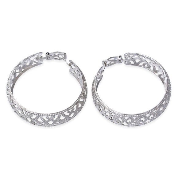 Vintage Lewis Segal Hoop Earrings Silver Tone Openwork Large Statement Hoops - Picture 3 of 6